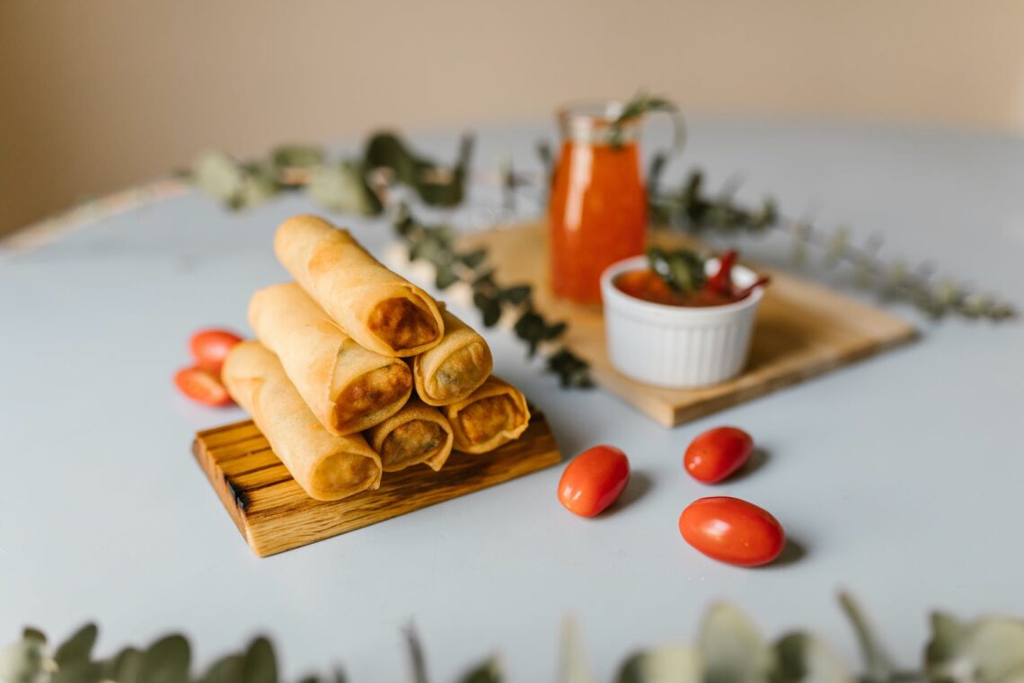 cooked food on the wooden tray